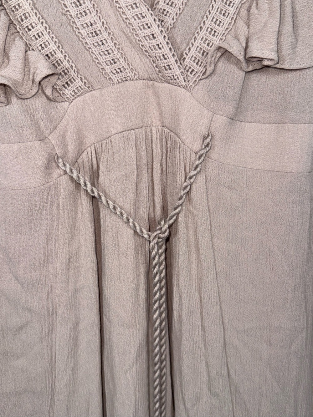 Baltic Born Taupe Ruffle Maxi Dress with Braided Waist Tie - Picture 4 of 14